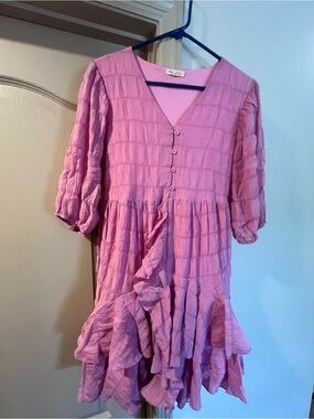 Shop Stevie Pink Ruffled V-Neck Dress for Girls